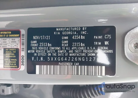 2022 Kia K5 Gt-Line from USA, damaged, VIN 5XXG64J26NG127622
